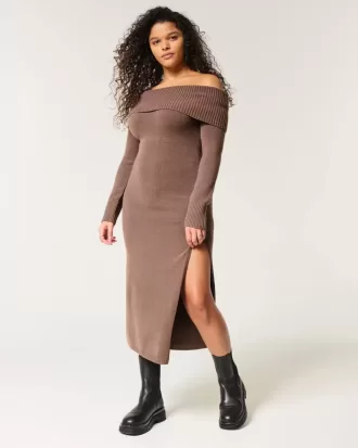 Off-the-Shoulder Midi Sweater Dress