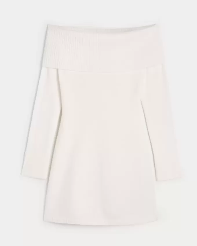 Off-the-Shoulder Skater Sweater Dress
