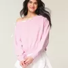 Off-the-Shoulder Tie Sweatshirt