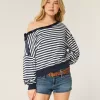 Off-the-Shoulder Tie Sweatshirt