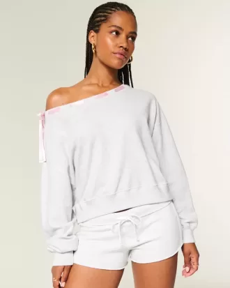 Off-the-Shoulder Tie Sweatshirt