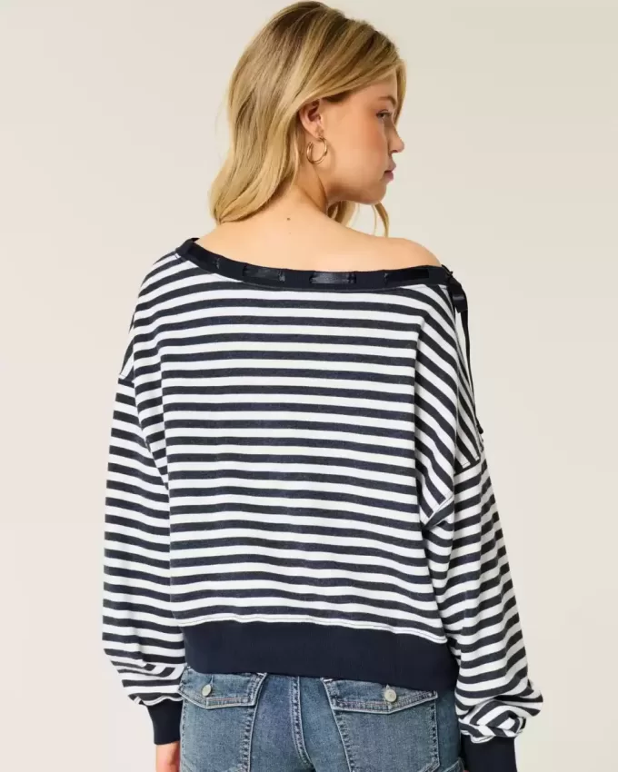 Off-the-Shoulder Tie Sweatshirt