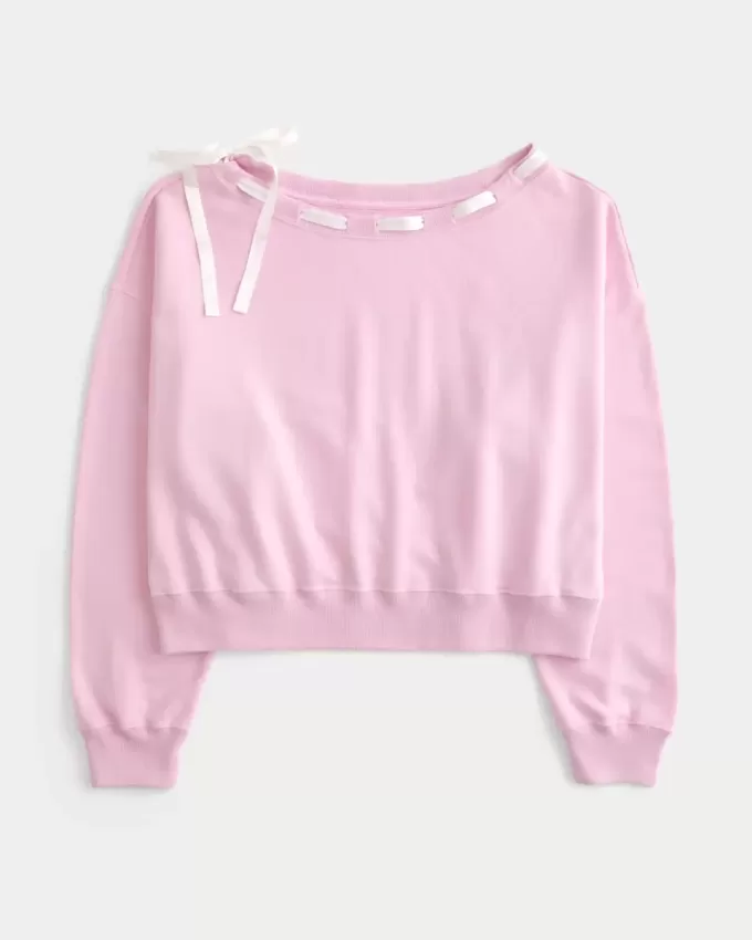 Off-the-Shoulder Tie Sweatshirt