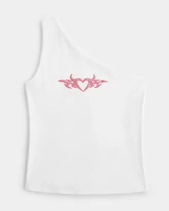 One-Shoulder Heart Graphic Tank