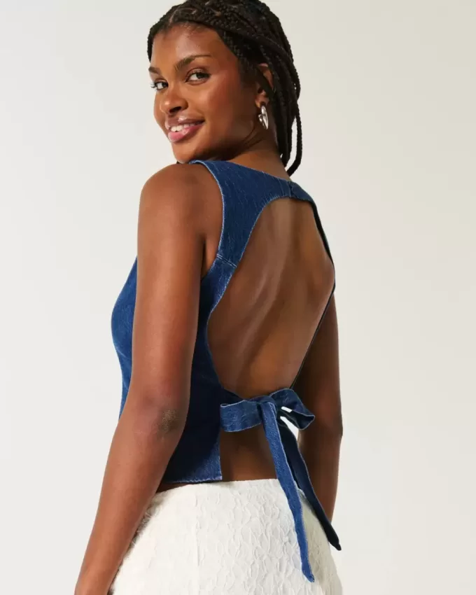 Open-Back Denim Blouse