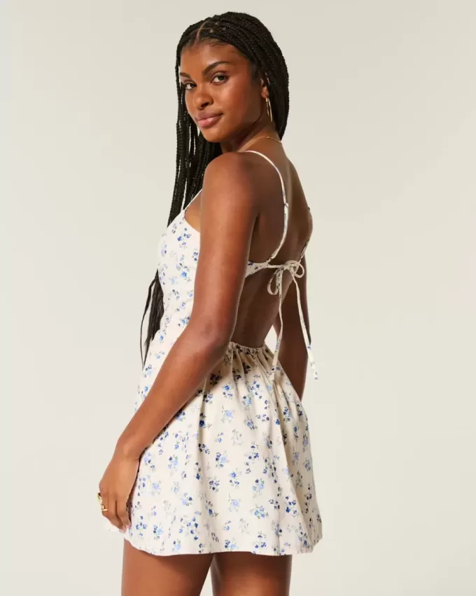 Open-Back Linen-Blend Skort Dress