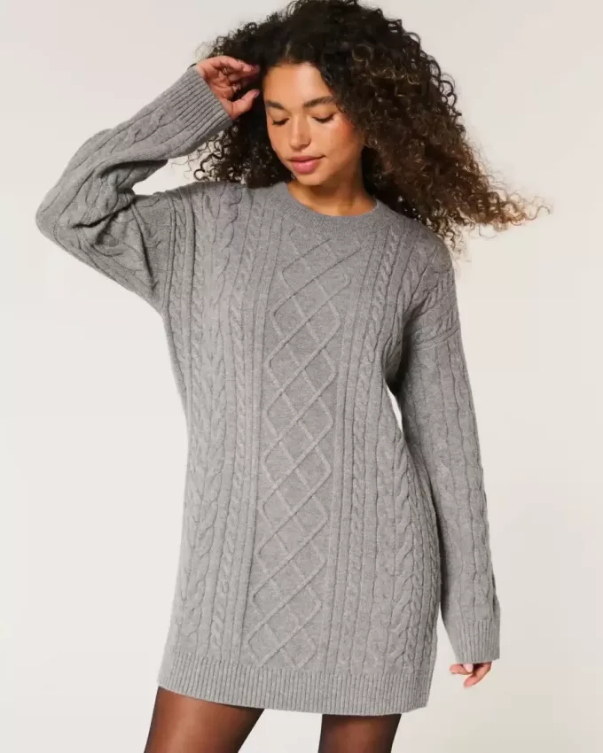 Oversized Cable-Knit Crew Sweater Dress Oversized Cable-Knit Crew Sweater Dress