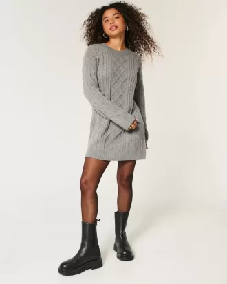 Oversized Cable-Knit Crew Sweater Dress