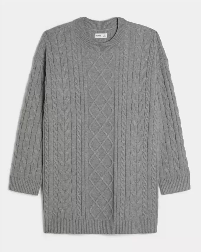 Oversized Cable-Knit Crew Sweater Dress Oversized Cable-Knit Crew Sweater Dress