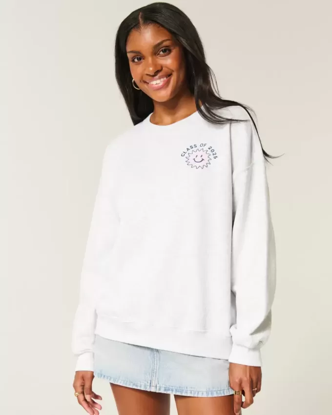 Oversized Class of 2025 Grad Graphic Crew Sweatshirt