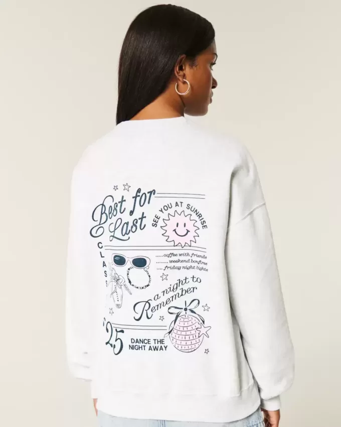 Oversized Class of 2025 Grad Graphic Crew Sweatshirt