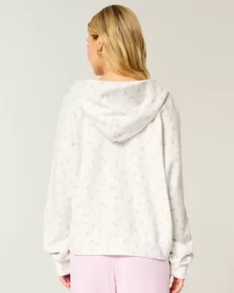 Oversized Floral Pattern Zip-Up Hoodie