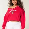 Oversized Go Team Graphic V-Neck Sweatshirt
