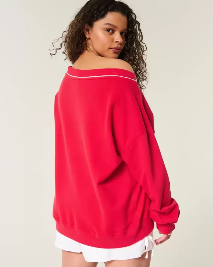 Oversized Go Team Graphic V-Neck Sweatshirt