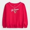 Oversized Go Team Graphic V-Neck Sweatshirt