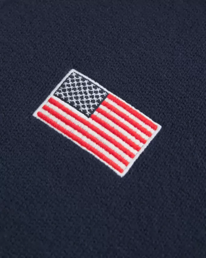 Oversized Half-Zip American Flag Graphic Sweater