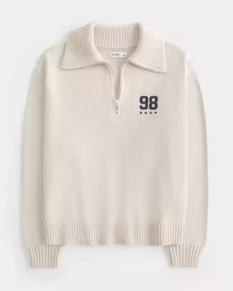 Oversized Half-Zip Graphic Sweater