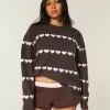 Oversized Heart Pattern Crew Sweater