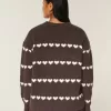Oversized Heart Pattern Crew Sweater