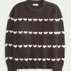 Oversized Heart Pattern Crew Sweater