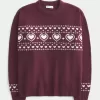 Oversized Heart Pattern Crew Sweater