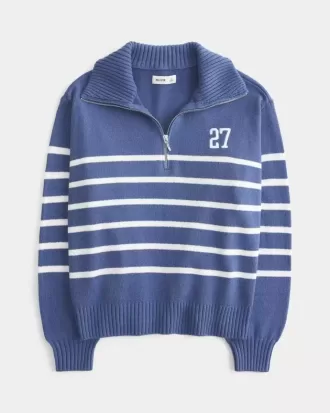 Oversized Number Graphic Half-Zip Sweater
