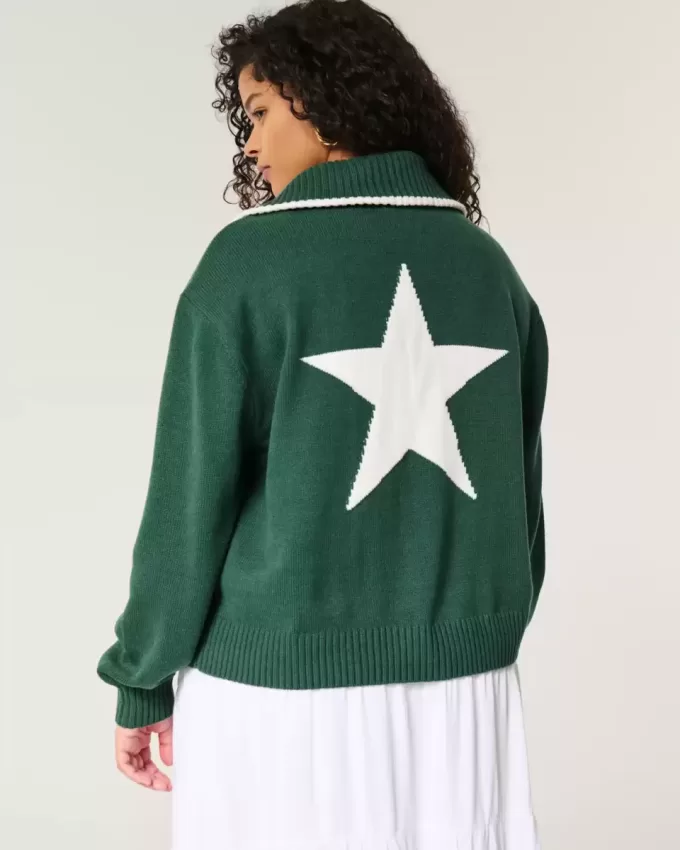 Oversized NYC Graphic Half-Zip Sweater