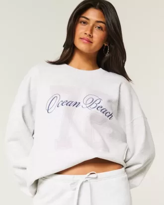 Oversized Ocean Beach Graphic Crew Sweatshirt