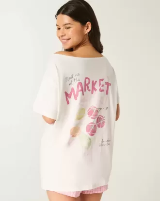 Oversized Off-the-Shoulder Farmers Market Graphic Tee