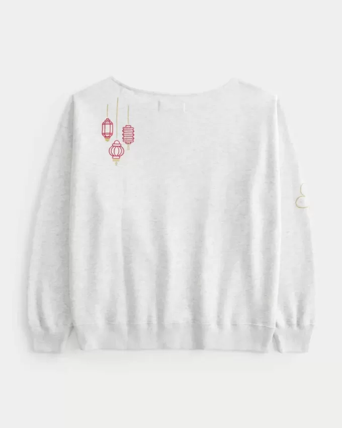 Oversized Off-the-Shoulder Lunar New Year Graphic Sweatshirt