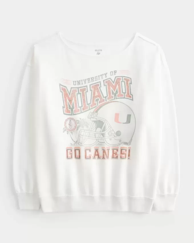 Oversized Off-the-Shoulder University of Miami Graphic Sweatshirt