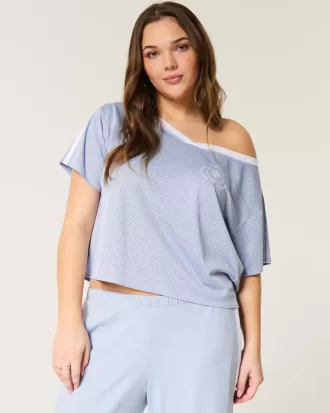 Oversized Off-the-Shoulder Varsity Graphic Jersey