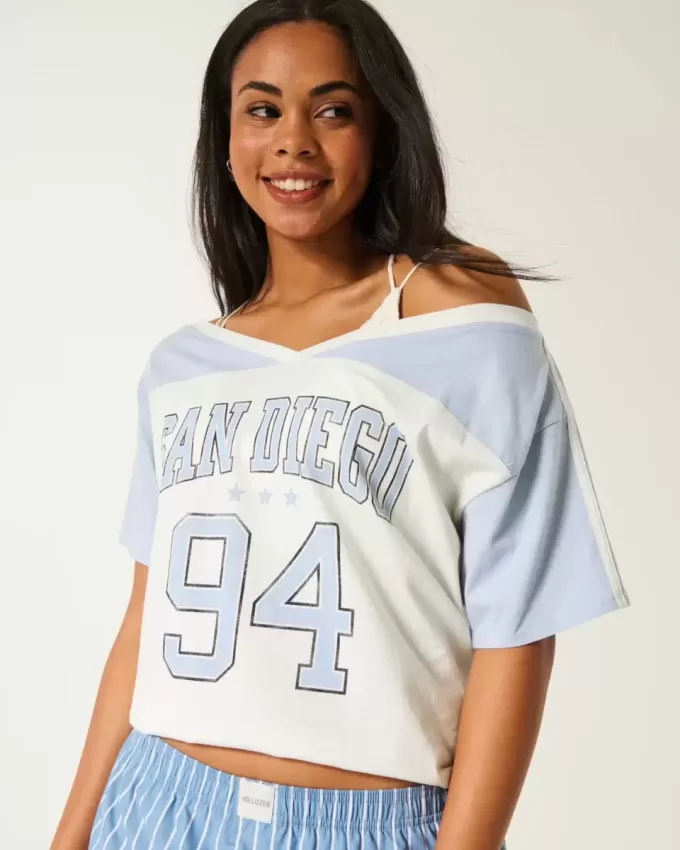 Oversized Off-the-Shoulder Varsity San Diego Graphic Tee
