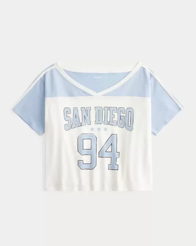 Oversized Off-the-Shoulder Varsity San Diego Graphic Tee