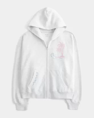 Oversized Palm Graphic Zip-Up Hoodie