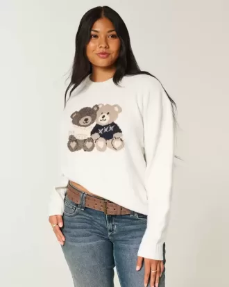 Oversized Teddy Bear Graphic Crew Sweater