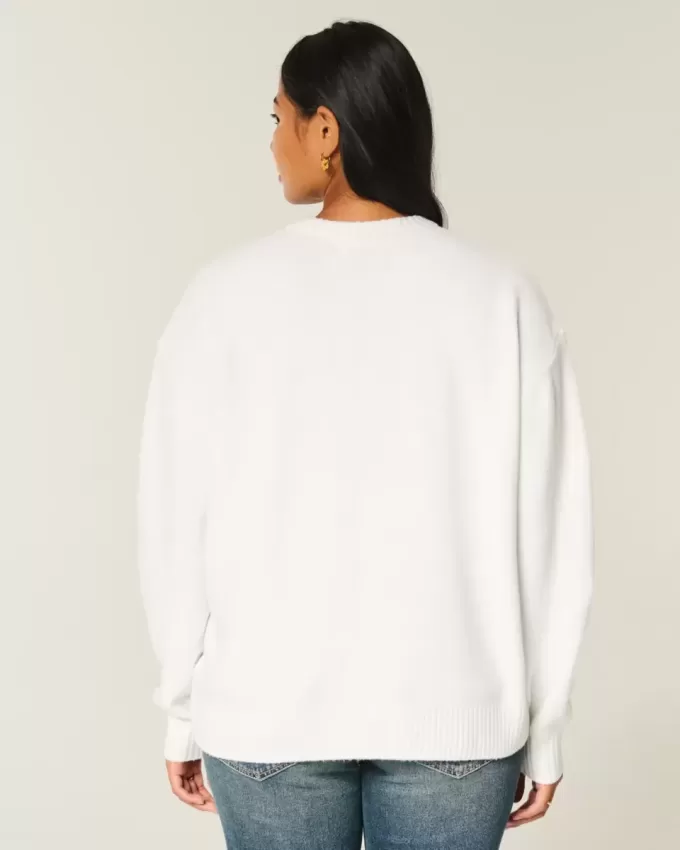 Oversized Teddy Bear Graphic Crew Sweater