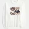 Oversized Teddy Bear Graphic Crew Sweater