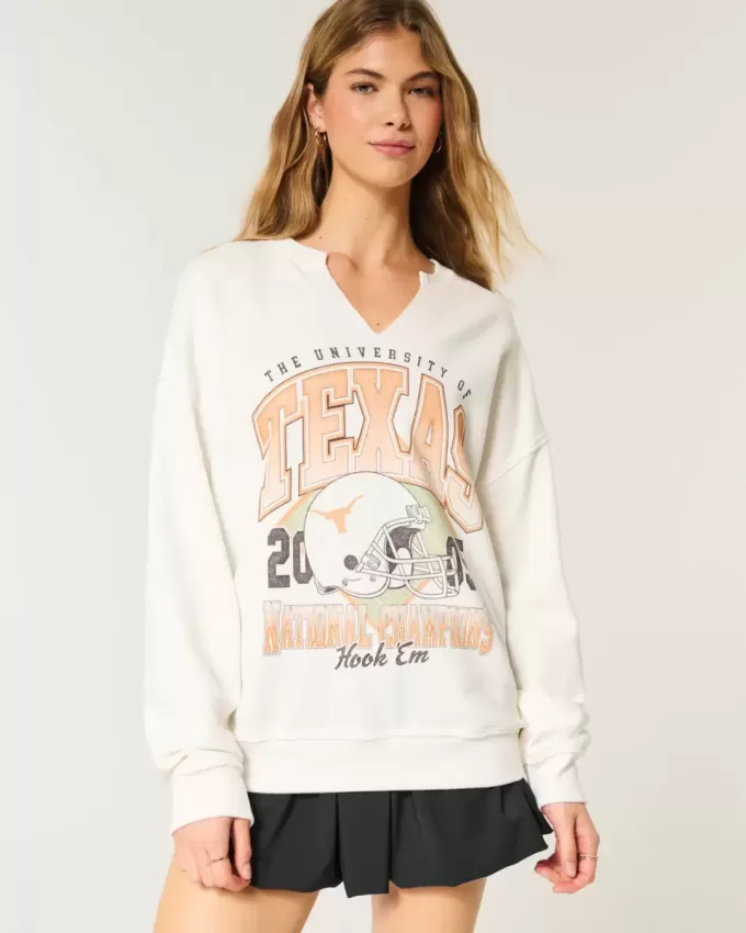 Oversized University of Texas Graphic Notch-Neck Sweatshirt