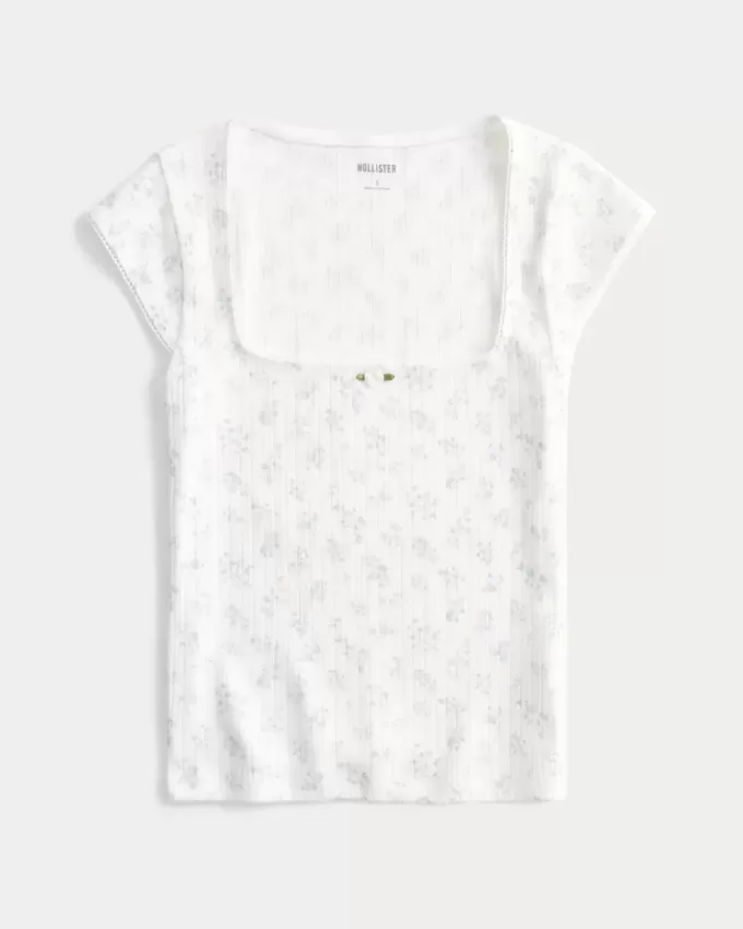 Pointelle Square-Neck Top