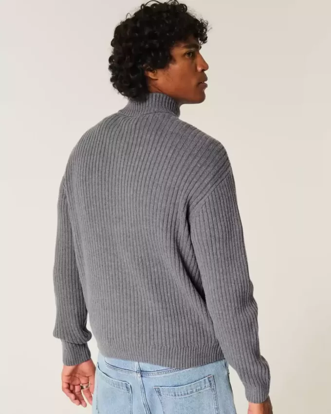 Relaxed Graphic Zip-Up Sweater