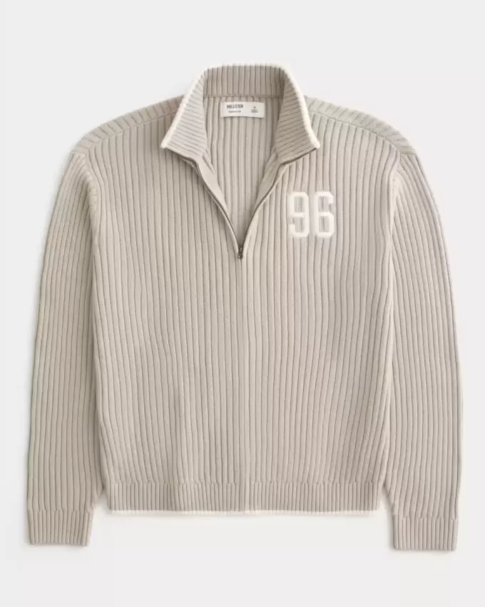 Relaxed Number Graphic Zip-Up Sweater