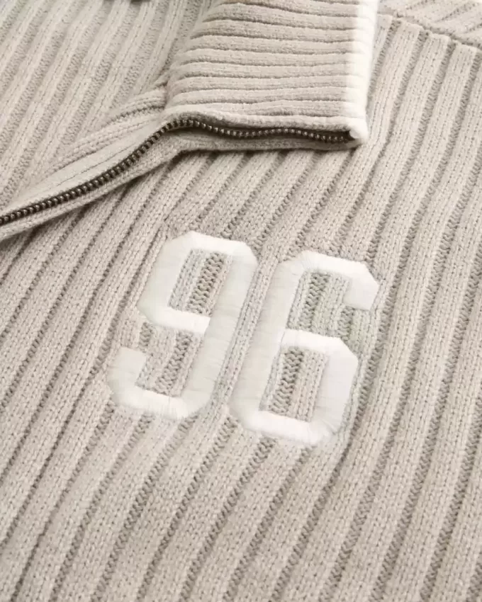Relaxed Number Graphic Zip-Up Sweater