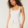 Ribbed Button-Through Square-Neck Tank Ribbed Button-Through Square-Neck Tank