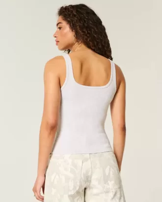 Ribbed Button-Through Square-Neck Tank