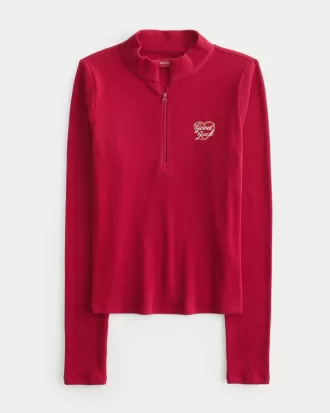 Ribbed Lunar New Year Graphic Half-Zip Top