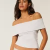 Ribbed Off-the-Shoulder Foldover Top