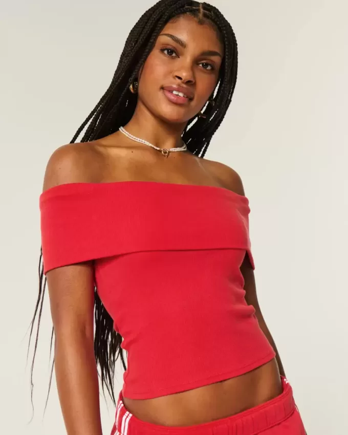 Ribbed Off-the-Shoulder Foldover Top Ribbed Off-the-Shoulder Foldover Top