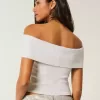 Ribbed Off-the-Shoulder Foldover Top