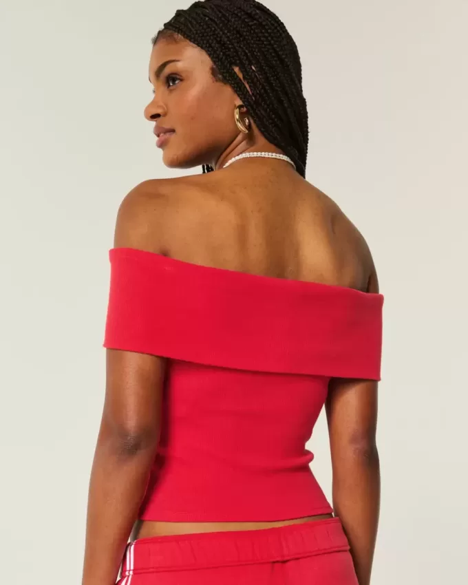 Ribbed Off-the-Shoulder Foldover Top Ribbed Off-the-Shoulder Foldover Top